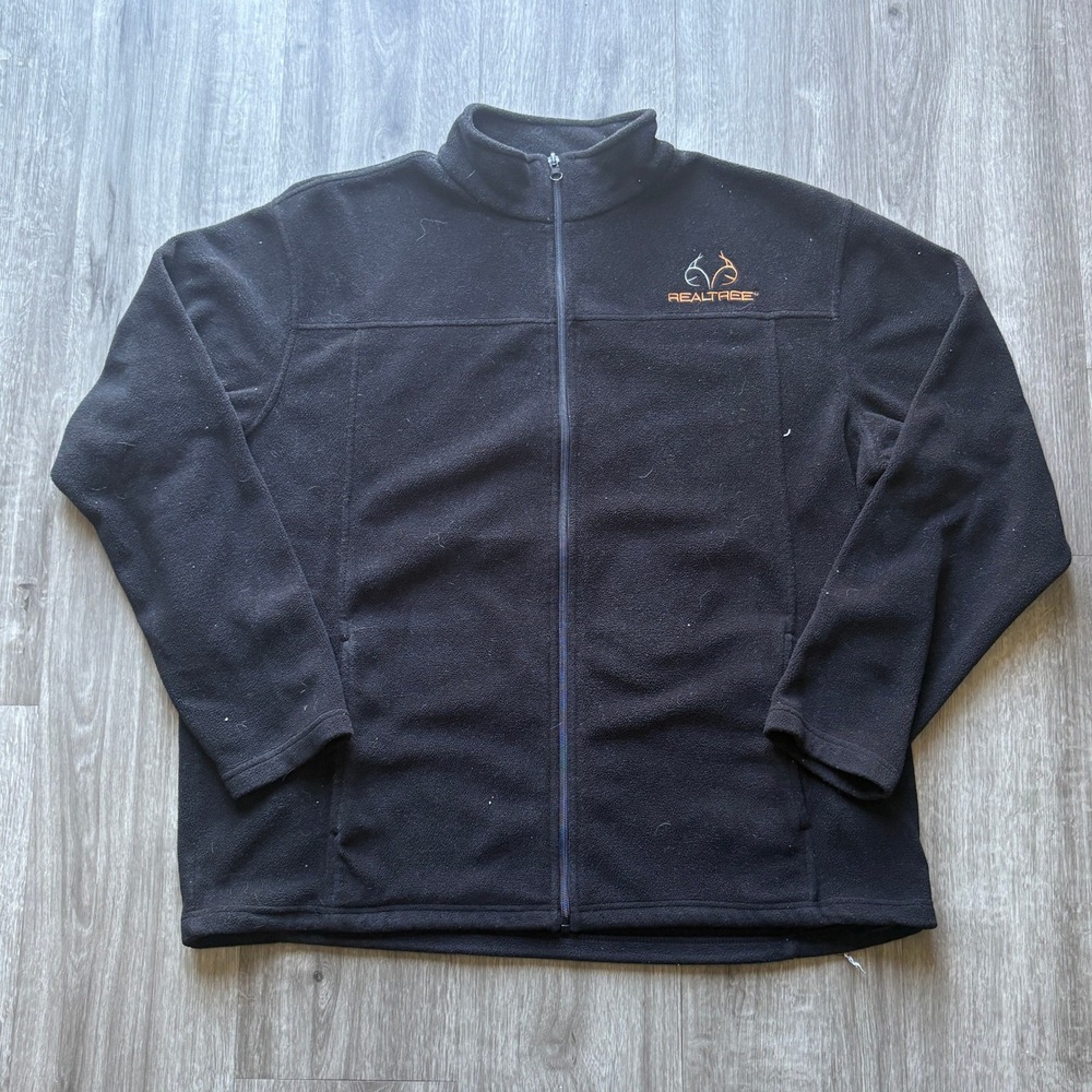 Realtree by RZO Mens XL Black Full Zip Fleece Jacket Mock Neck Outdoor Hunting